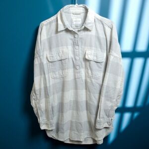 American‎ Eagle Grey Plaid Flannel Henley Shirt Mens M Buffalo Check Gorpcore
